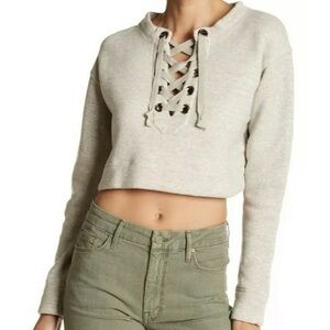 MOTHER Tan Lace-Up Crop Pullover Sweatshirt sz XS